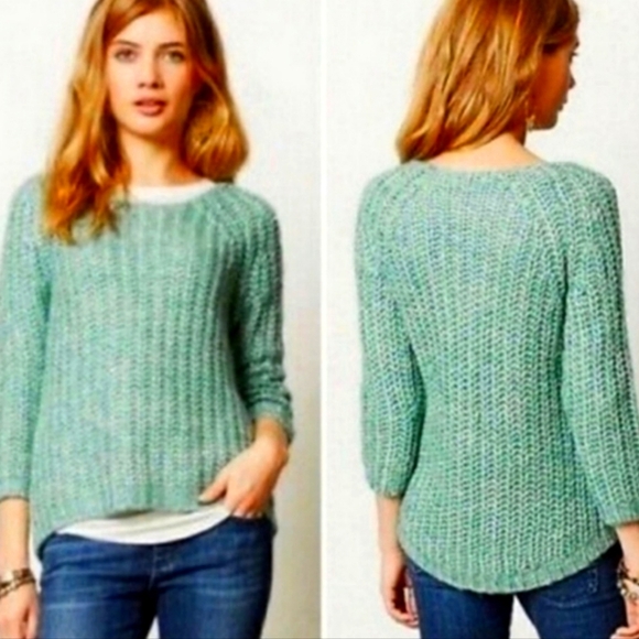 NEW Anthropologie Knitted & Knotted Hi Low Chunky Glitz Sweater Bohemian Spring - Picture 1 of 14
